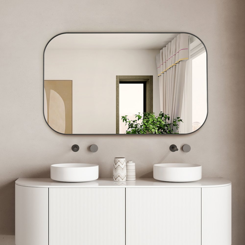48x30" Rectangular Aluminum Framed in Gunmetal Modern Bathroom Wall Mirror. Picture 4