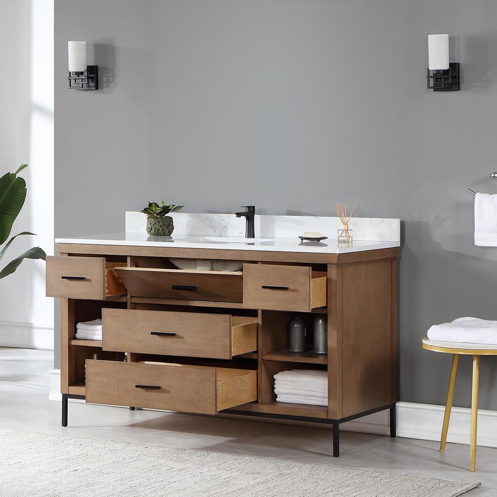 60" Single Bathroom Vanity Set in Brown Pine without Mirror. Picture 5