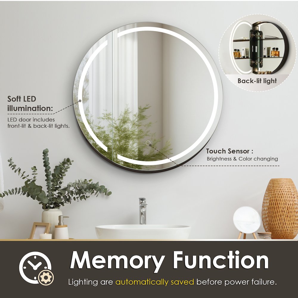 24x24" Round Frameless Surface-Mount Medicine Cabinet. Picture 10