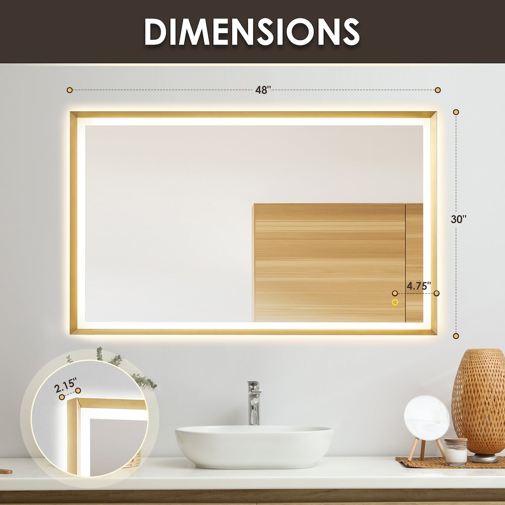 48"x30" Rectangular Wall Mirror in Brushed Gold Aluminum Framed. Picture 16