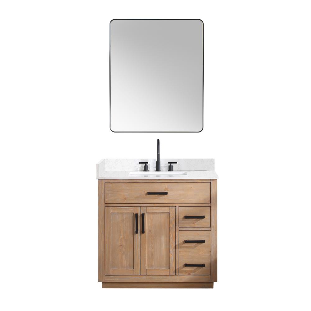 36" Single Bathroom Vanity in Light Brown with Mirror. Picture 1