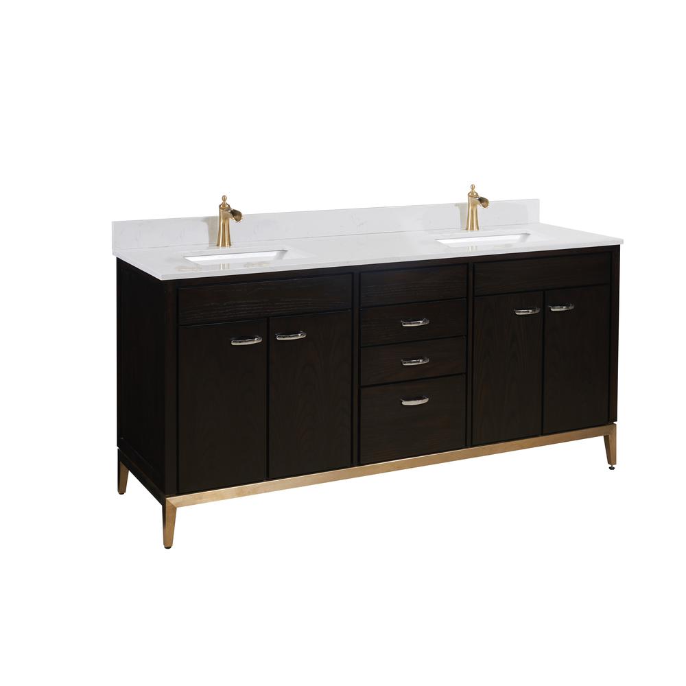 73 in. Composite Stone Vanity Top in Jazz White with White Sink. Picture 10