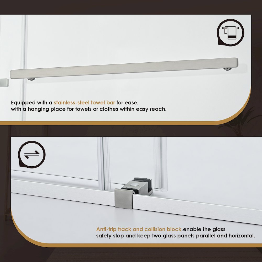 Frameless Exposed Roller Shower Door in Brushed Nickel with Clear Glass. Picture 10
