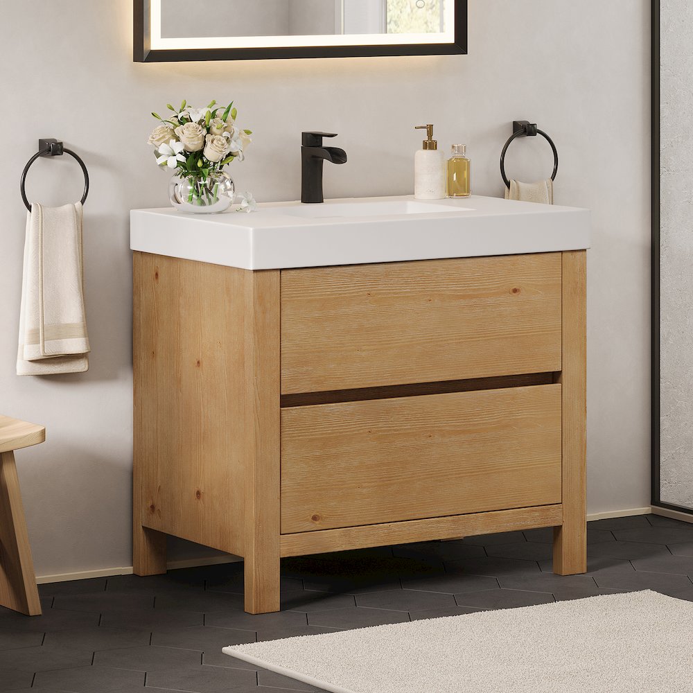 36" Single Bathroom Vanity in with White Artificial Stone Integrated Sink. Picture 3