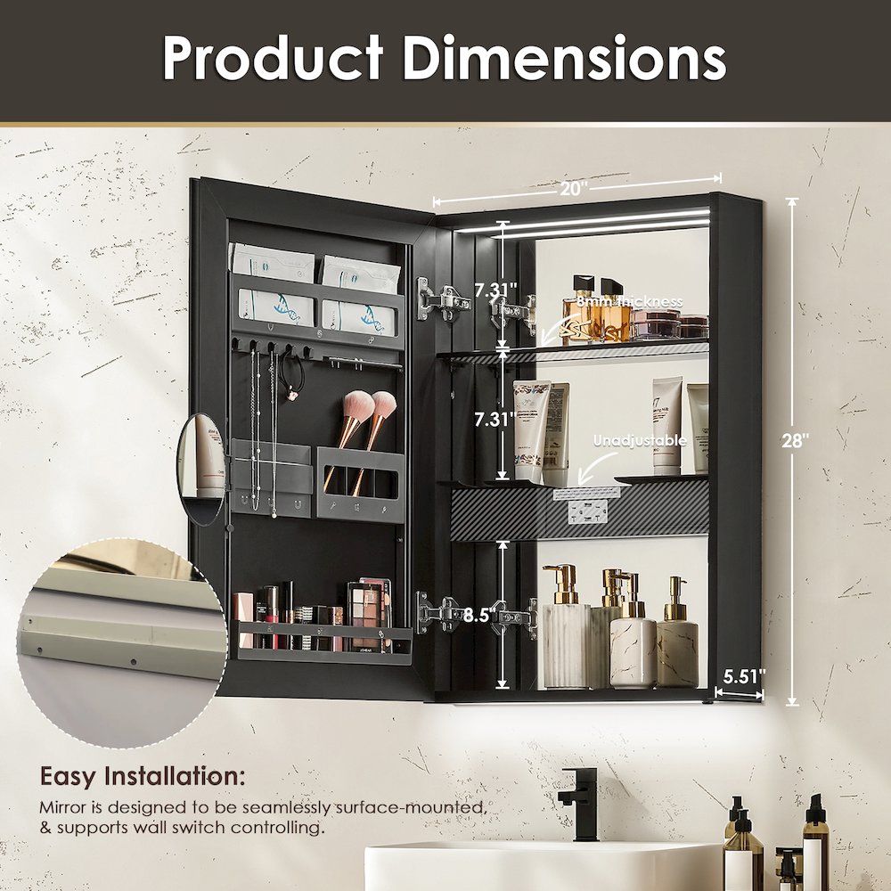 20"x28" Rectangular Frameless Surface-Mount Medicine Cabinet. Picture 17
