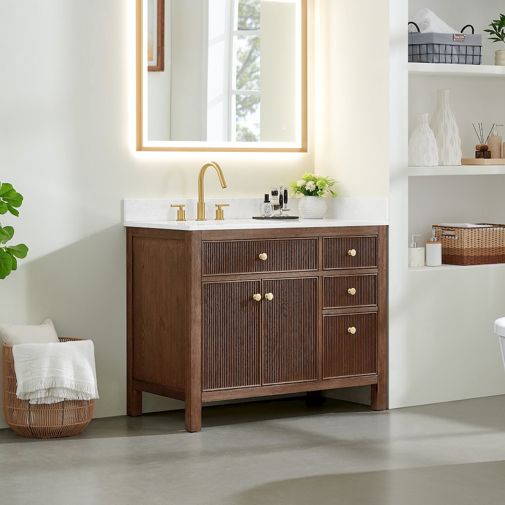 Cerrito 42" Single Bathroom Vanity in Brown Brushed Oak. Picture 3