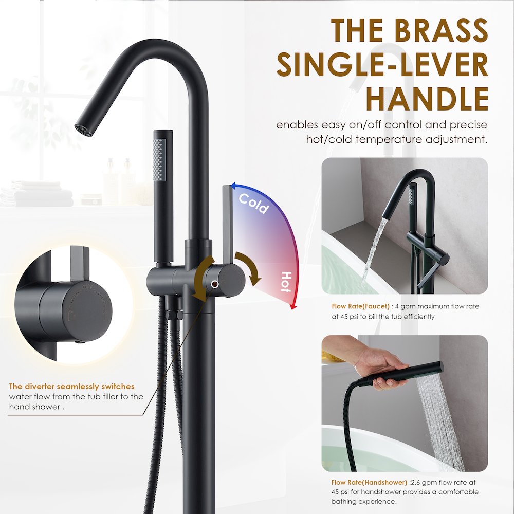 Single Lever Handle Freestanding Floor Mounted Tub Filler. Picture 11