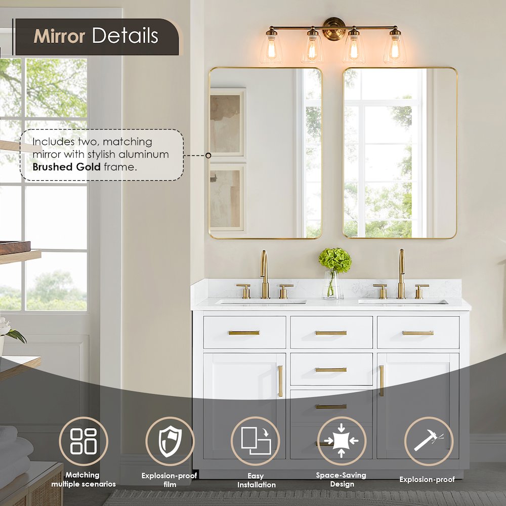 54" Double Bathroom Vanity in White with Grain White. Picture 10