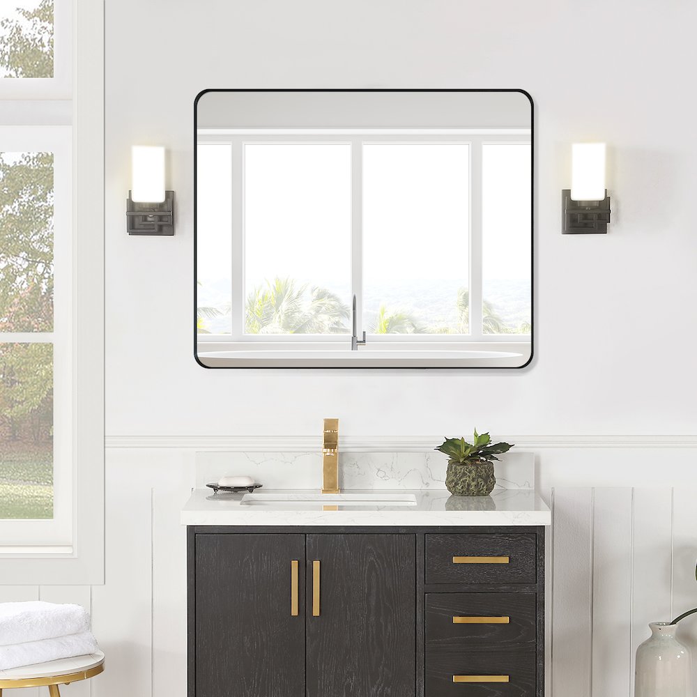 Nettuno 36" Rectangle Bathroom/Vanity Matt Black Aluminum Framed Wall Mirror. Picture 6