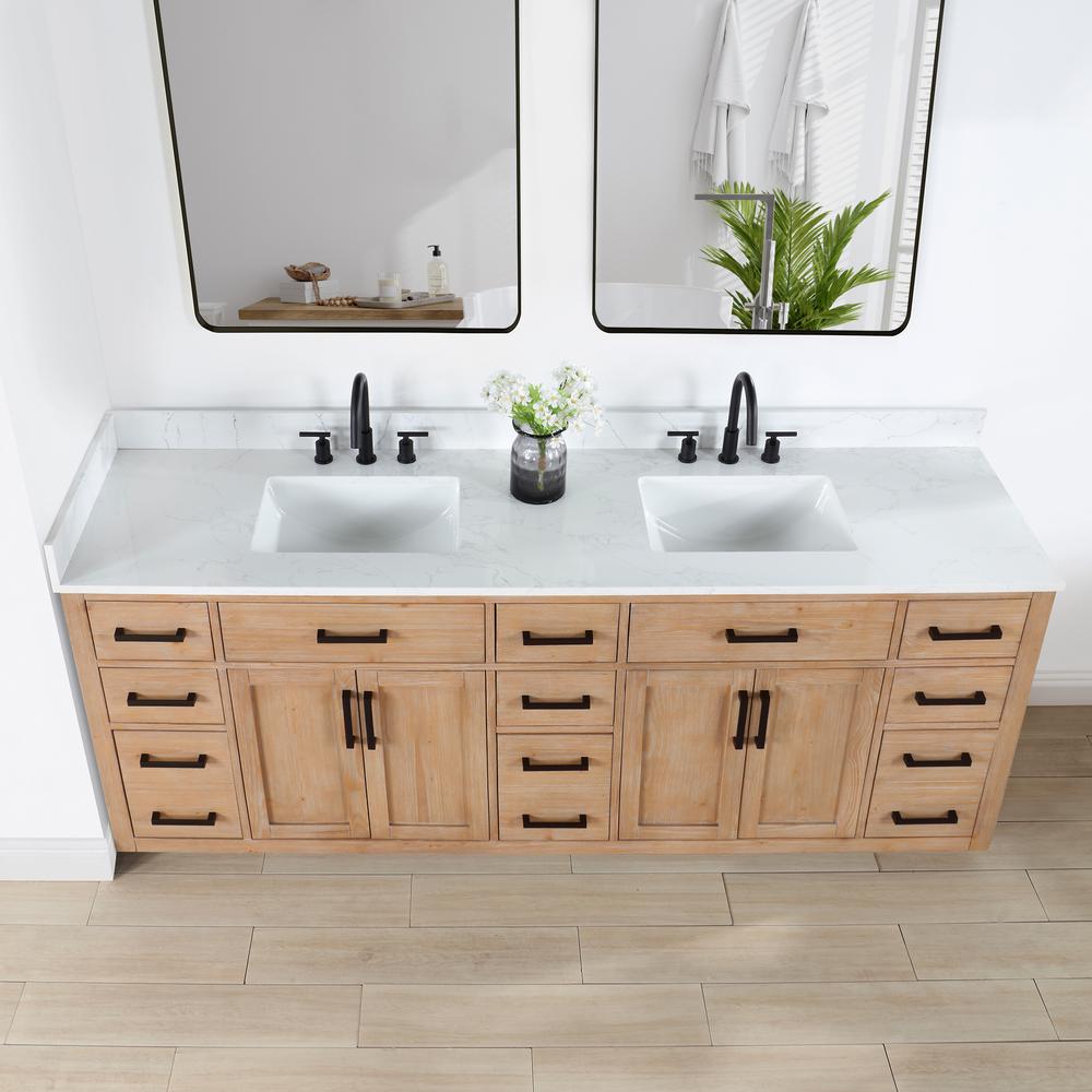 84" Double Bathroom Vanity in Light Brown without Mirror. Picture 9