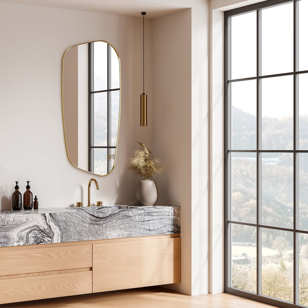 26"x48" Novelty Aluminum Framed in Brushed Gold Modern Bathroom Wall Mirror. Picture 16