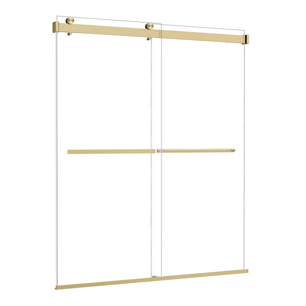 By Pass Frameless Shower Door in Brushed Gold with Clear Glass. Picture 2