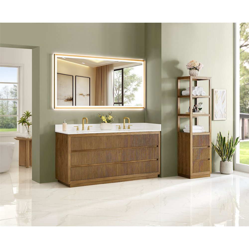 Navan 72" Double Bathroom Vanity in Weathered Brown. Picture 16