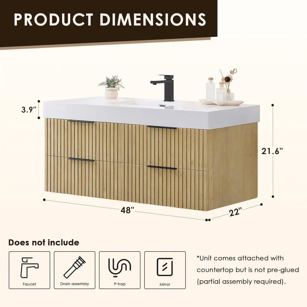 Single Bathroom Vanity in Nature Brown White Artificial Drop-in Sink. Picture 10
