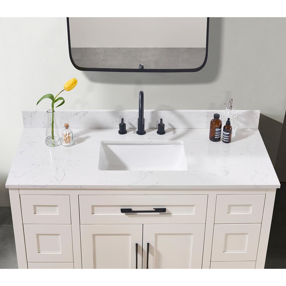 49. in Composite Stone Vanity Top in Aosta White with White Sink. Picture 8