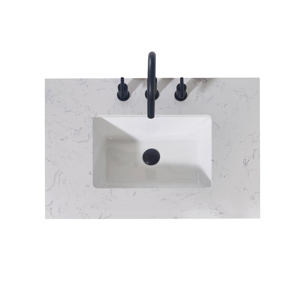 30. in Composite Stone Vanity Top in Aosta White Apron with White Sink. Picture 3