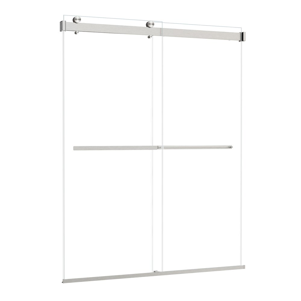 Pass Frameless Shower Door in Brushed Nickel with Clear Glass. Picture 2