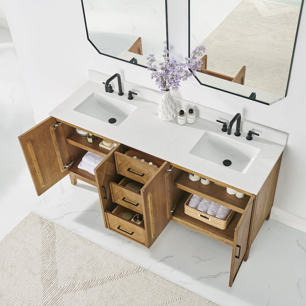Clara 72" Double Bathroom Vanity in Weathered Brown. Picture 5