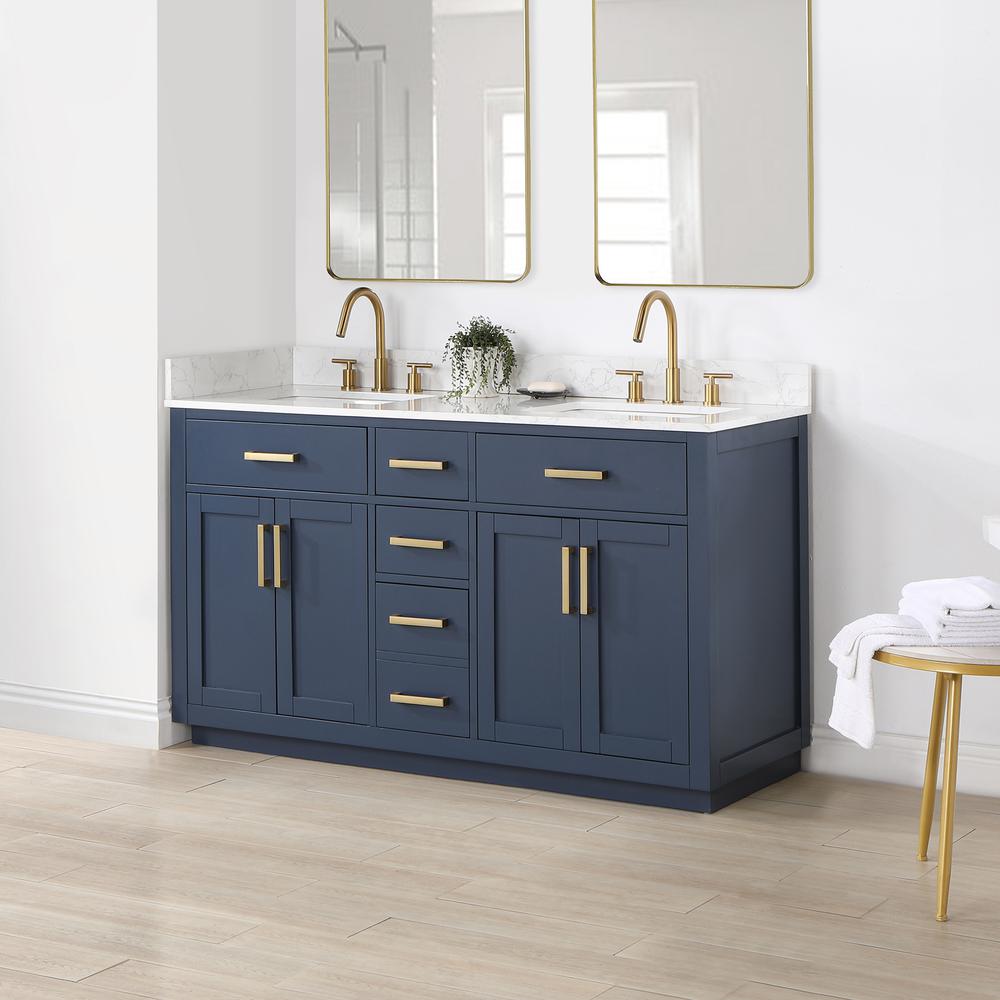 60" Double Bathroom Vanity in Royal Blue without Mirror. Picture 5