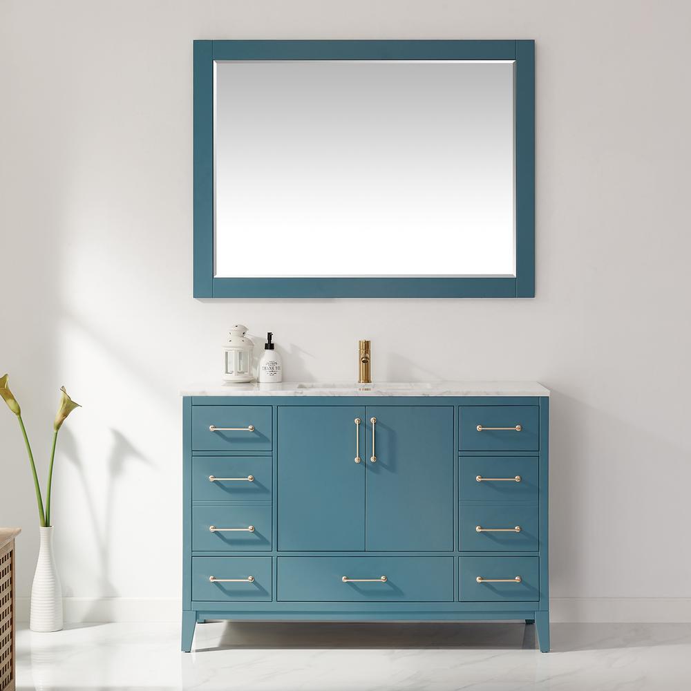48" Rectangular Bathroom Wood Framed Wall Mirror in Royal Green. Picture 6