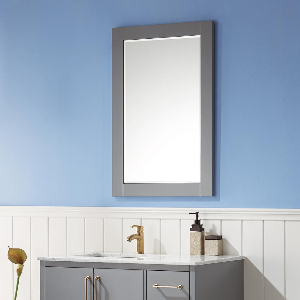 24" Rectangular Bathroom Wood Framed Wall Mirror in Gray. Picture 5