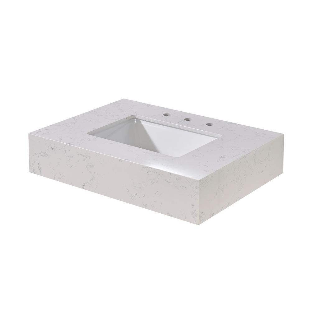 30. in Composite Stone Vanity Top in Aosta White Apron with White Sink. Picture 1