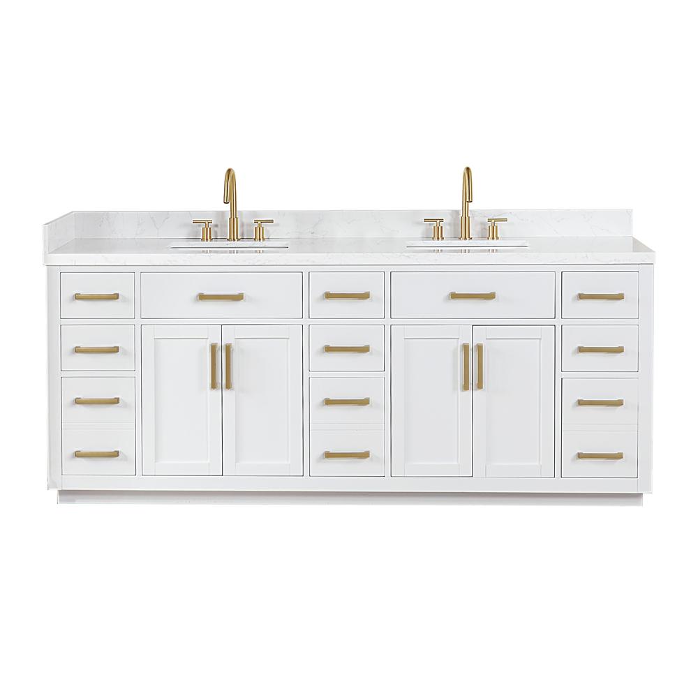 84" Double Bathroom Vanity in White without Mirror. Picture 1