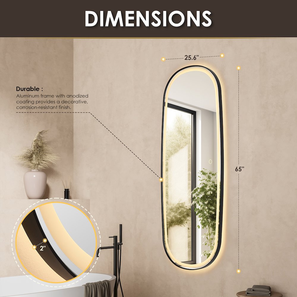 26"x65" Rectangular Anti-Fog Dimmable Modern Bathroom/Dressing. Picture 16