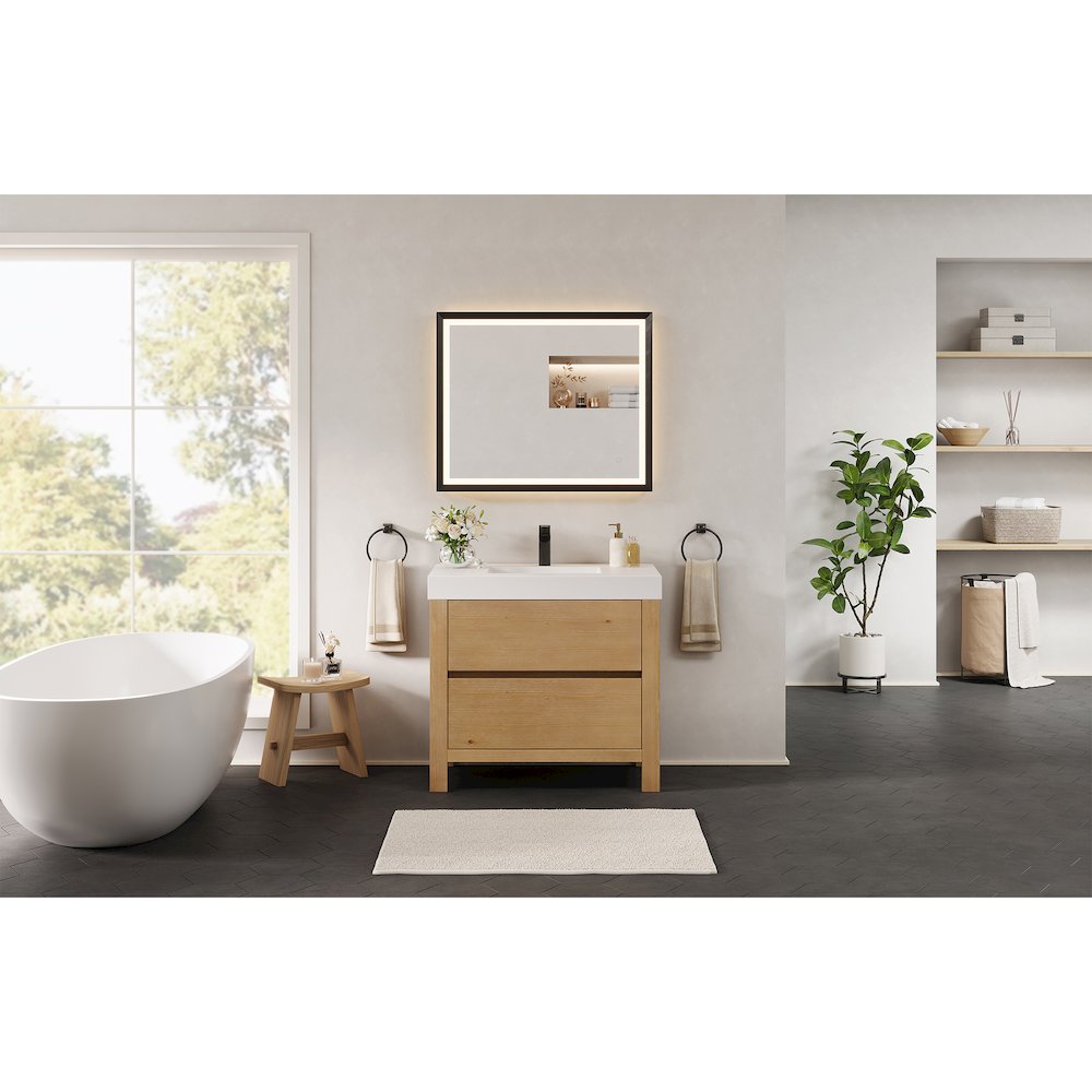 36" Single Bathroom Vanity in with White Artificial Stone Integrated Sink. Picture 13