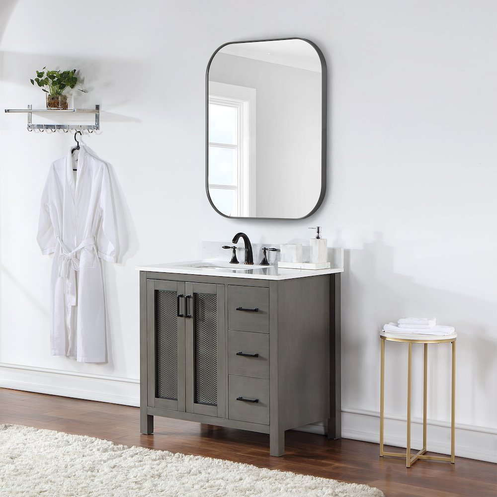 36x30" Rectangular Aluminum Framed in Gunmetal Modern Bathroom Wall Mirror. Picture 15