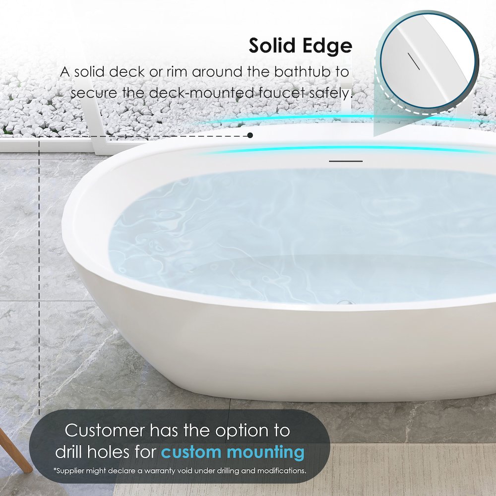59" x 32" Flatbottom Freestanding Acrylic Soaking Bathtub in Glossy White. Picture 12