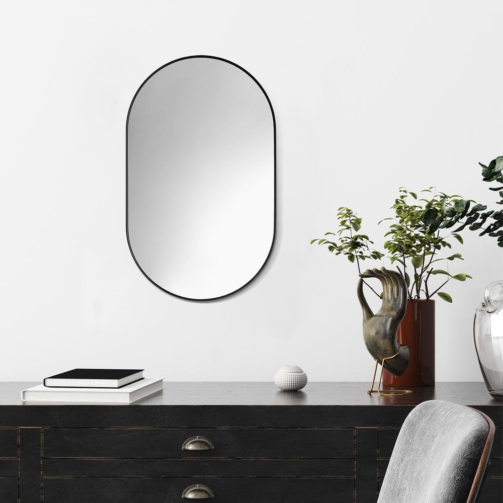 Ispra 36" Oval Bathroom/Vanity Matt Black Aluminum Framed Wall Mirror. Picture 8