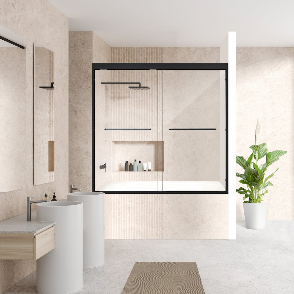 Framed Tub Door in Matte Black with Clear Glass. Picture 5