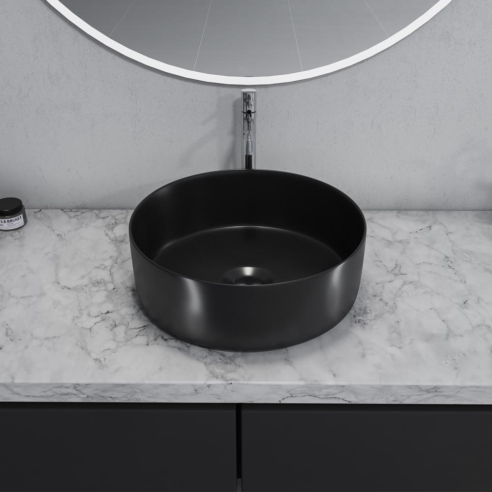 14 in. Round Black Finish Ceramic Vessel Bathroom Vanity Sink. Picture 6