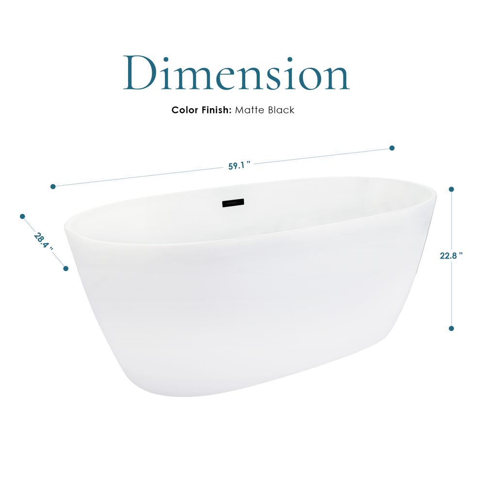 Rauris 59" x 28" Flatbottom Freestanding Acrylic Soaking Bathtub in Glossy White. Picture 5