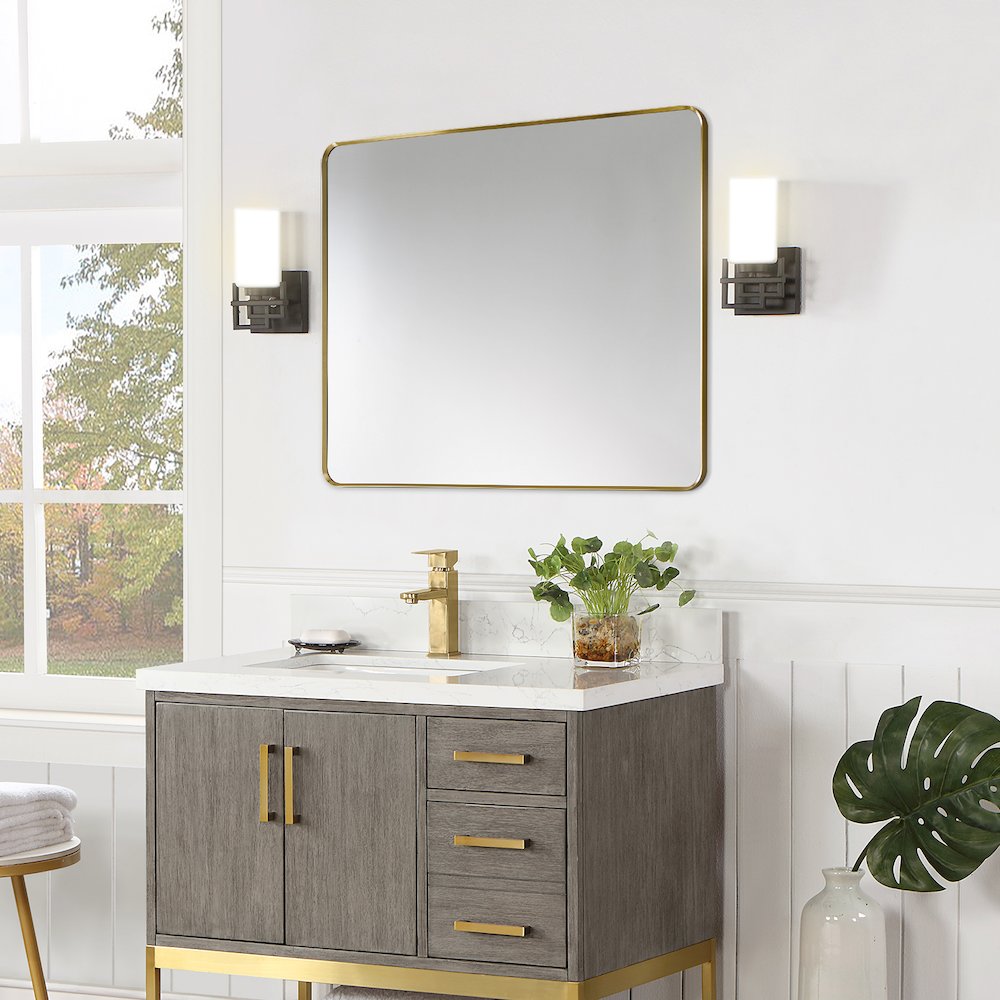 Nettuno 36" Rectangle Bathroom/Vanity Brushed Gold Aluminum Framed Wall Mirror. Picture 7
