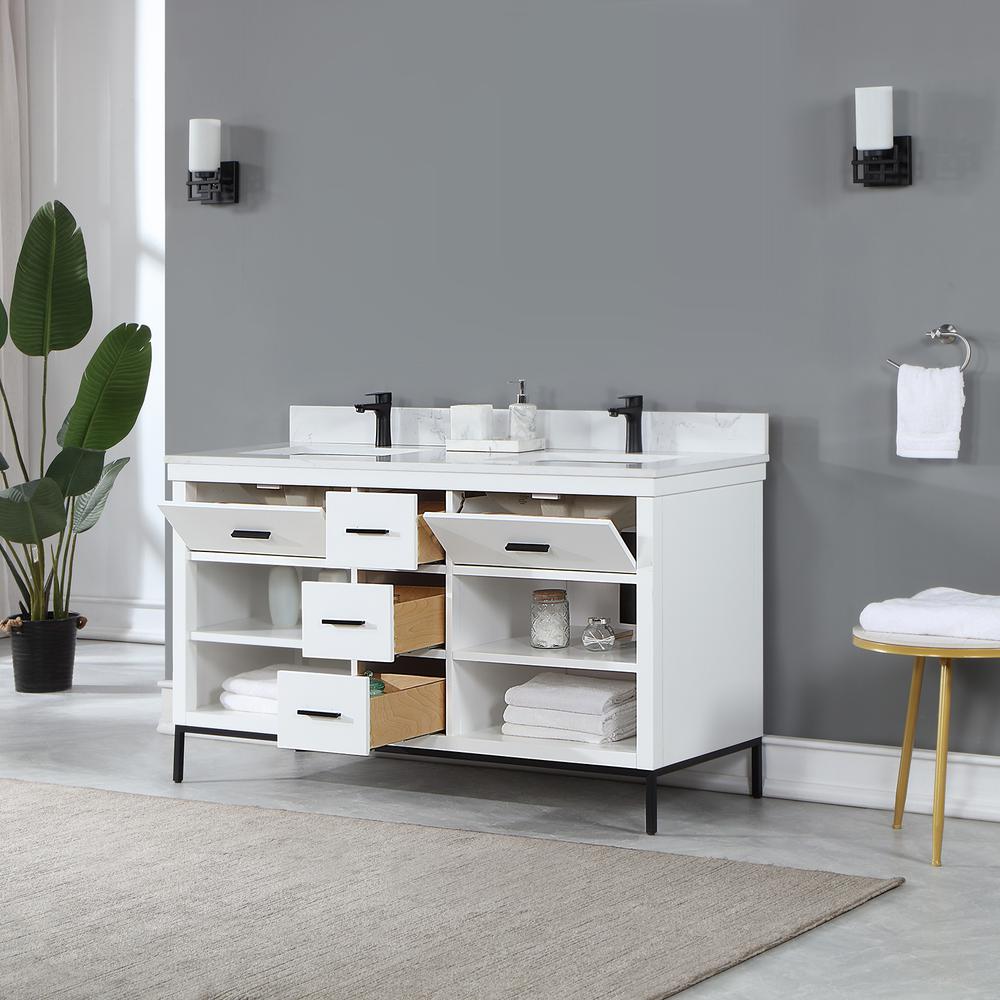 60" Double Bathroom Vanity Set in White without Mirror. Picture 5