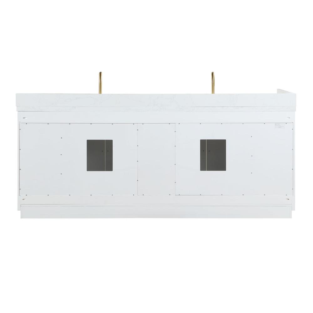 84" Double Bathroom Vanity in White with Mirror. Picture 2