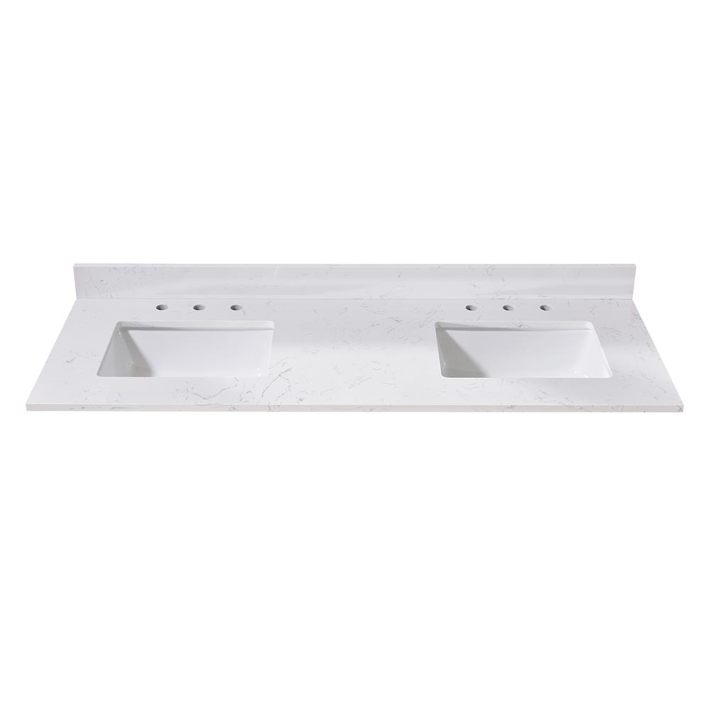 61. in Composite Stone Vanity Top in Aosta White with Double White Sink. Picture 3