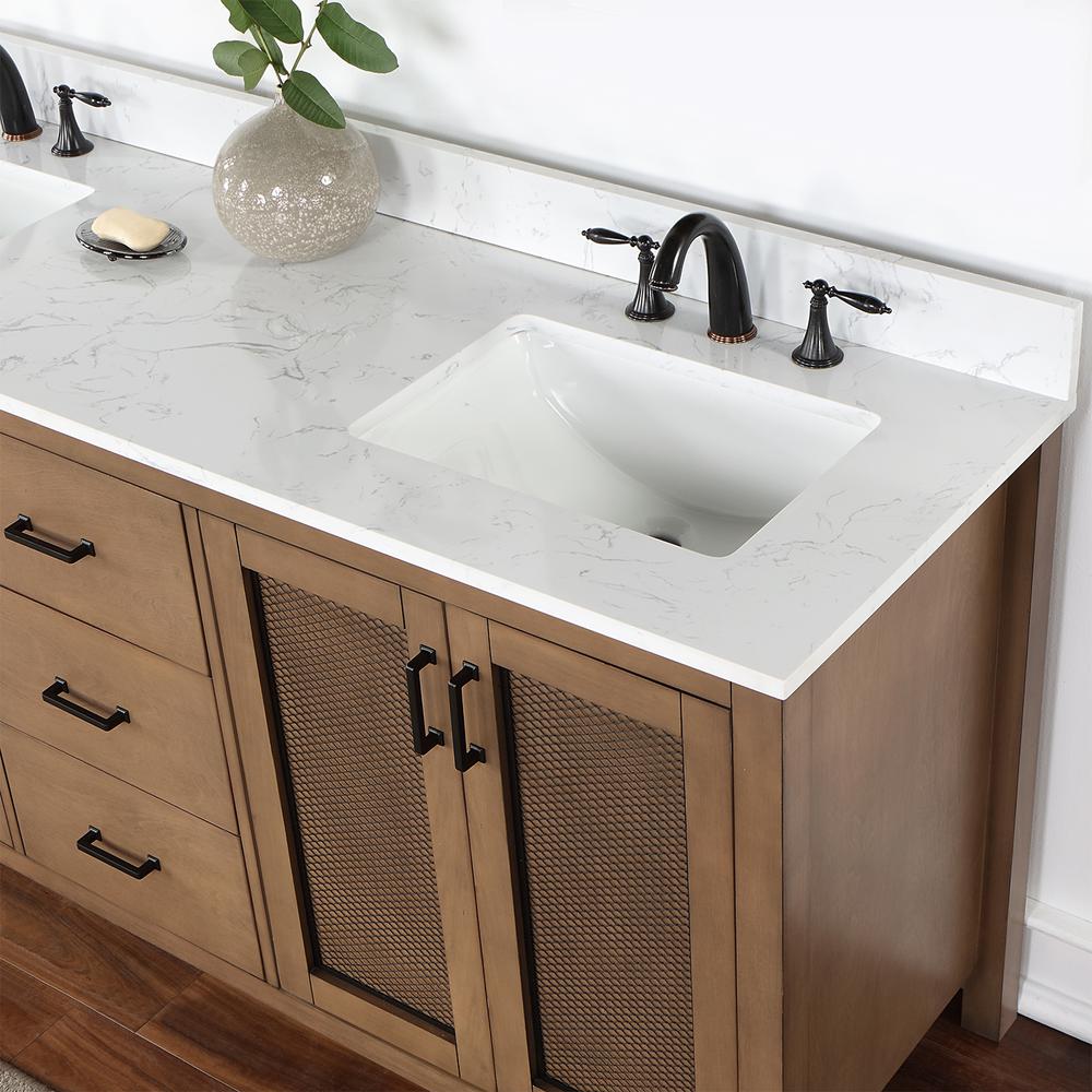 72" Double Bathroom Vanity Set in Brown Pine without Mirror. Picture 7