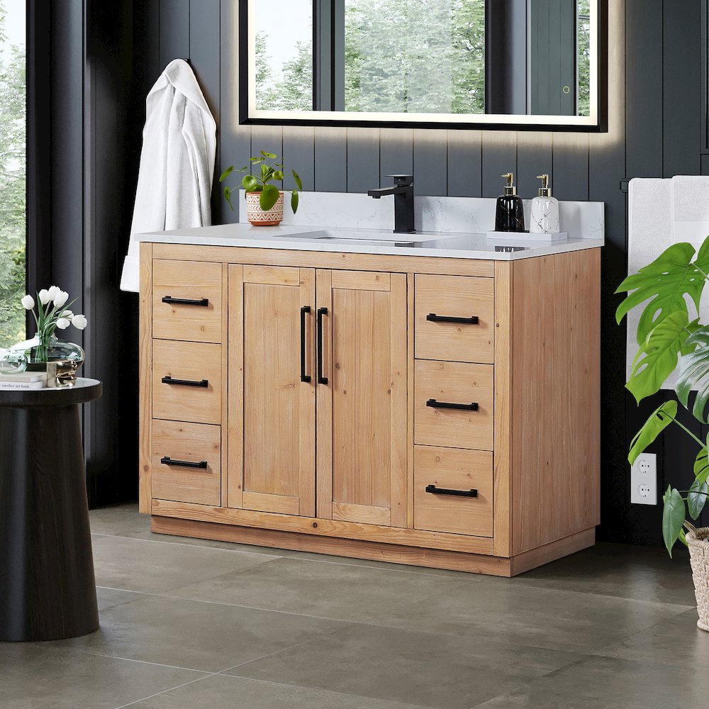 48" Single Bathroom Vanity with Grain White Countertop without Mirror. Picture 3