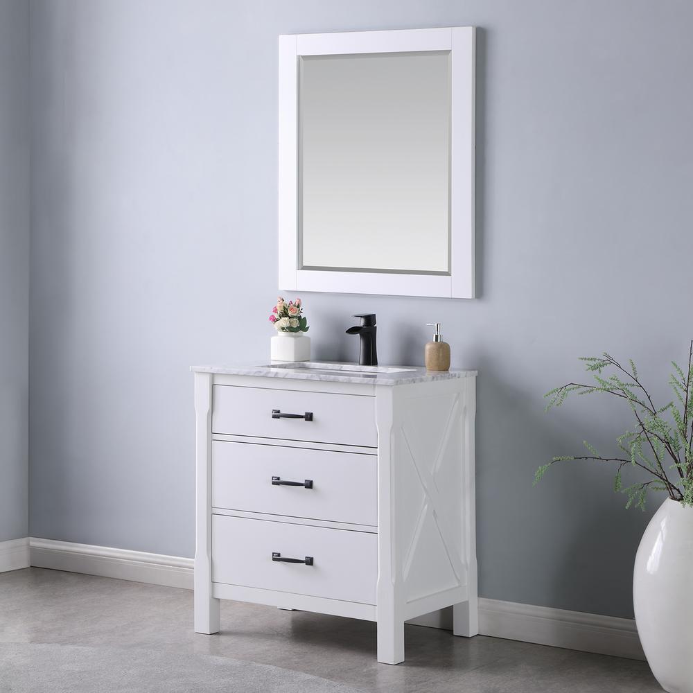 28" Rectangular Bathroom Wood Framed Wall Mirror in White. Picture 6