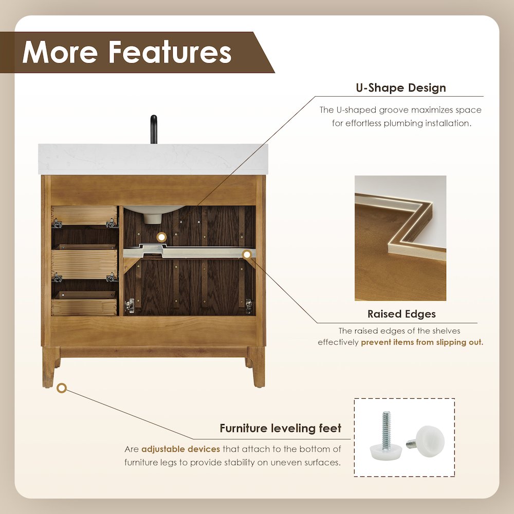 Clara 36" Single Bathroom Vanity in Weathered Brown. Picture 12