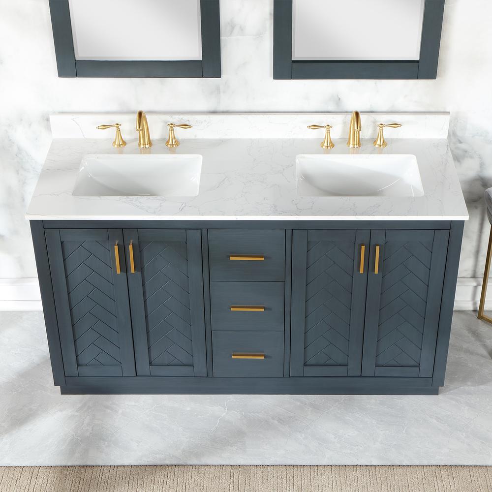 60" Double Bathroom Vanity Set in Classic Blue with Mirror. Picture 6