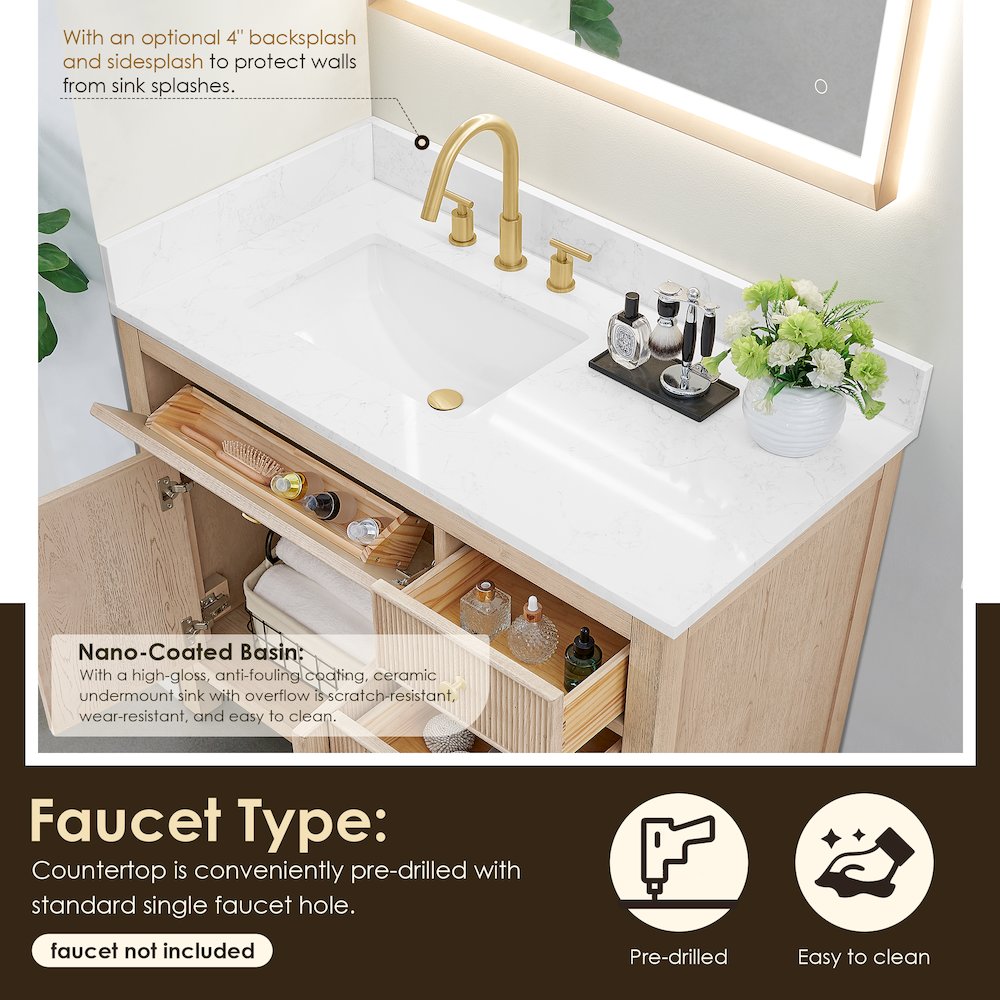 Cerrito 42" Single Bathroom Vanity in Natural Oak. Picture 7