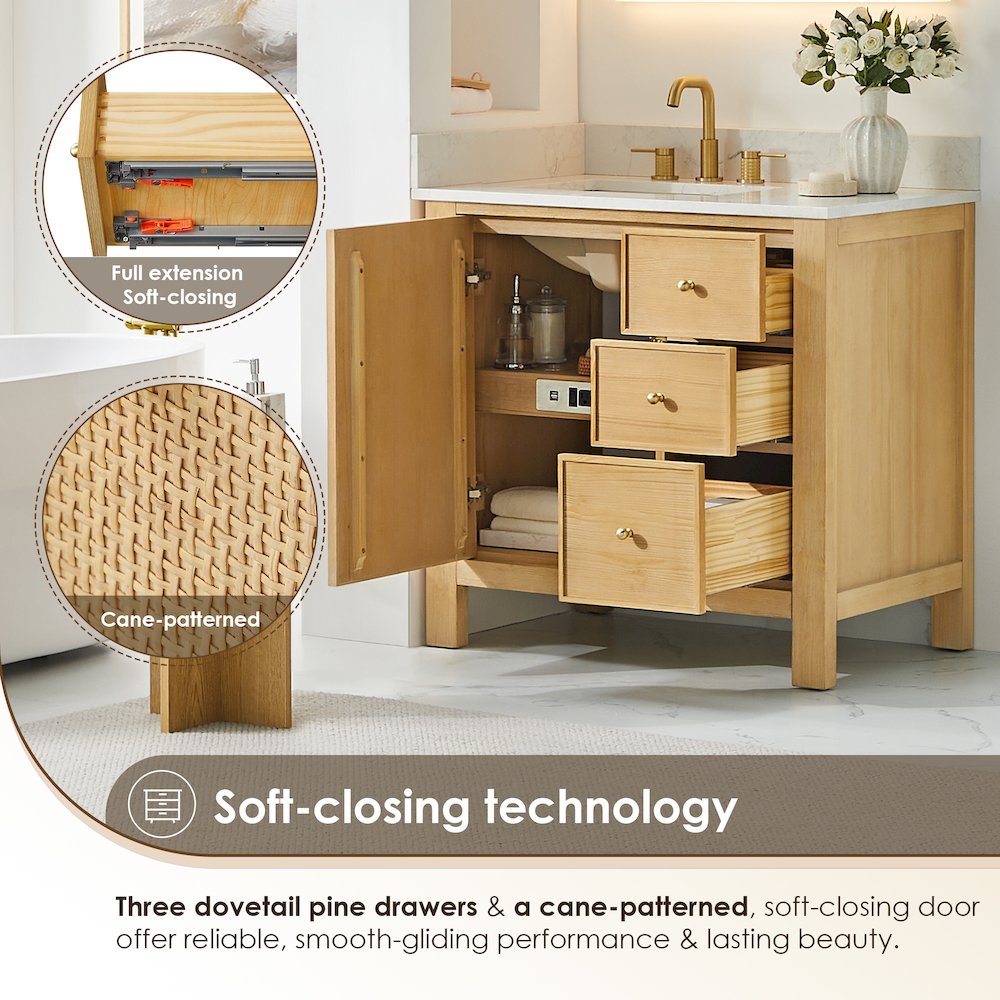 Cedar 36" Single Bathroom Vanity in Natural Wood. Picture 9