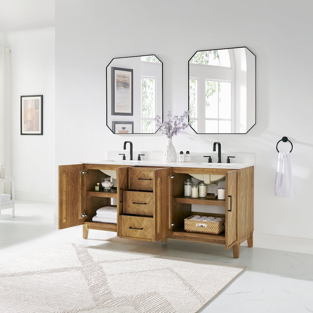 Clara 72" Double Bathroom Vanity in Weathered Brown. Picture 4
