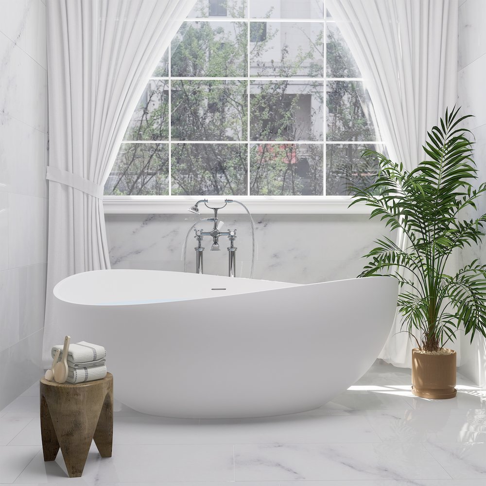 63" x 39" Solid Surface Soaking Bathtub and Integrated Overflow. Picture 4