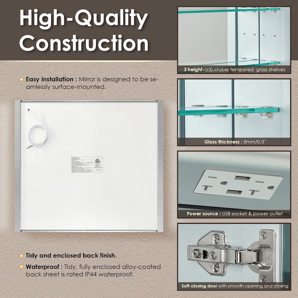 36"x32" Rectangular Bathroom Aluminum Mirror Medicine Cabinet. Picture 14