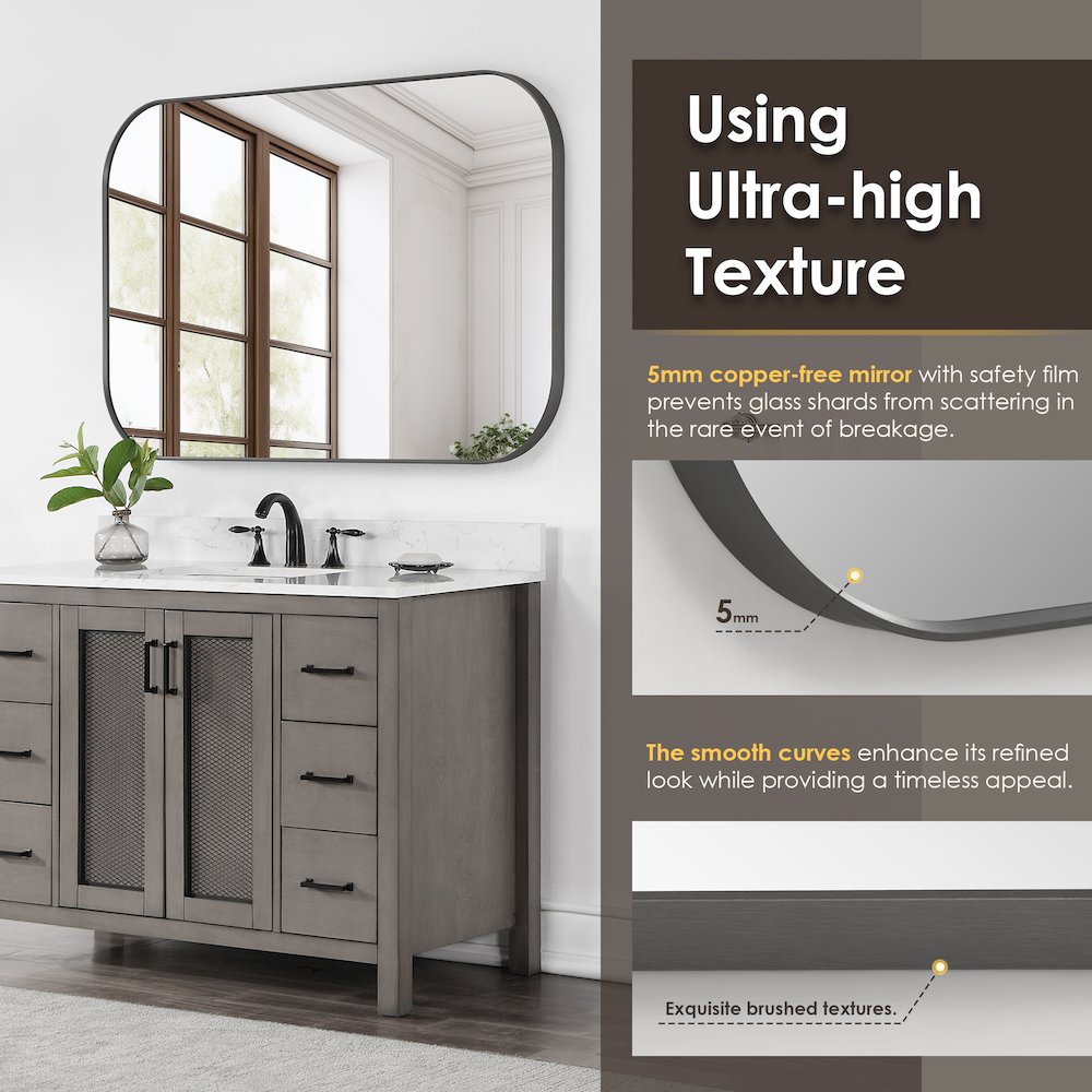 48x30" Rectangular Aluminum Framed in Gunmetal Modern Bathroom Wall Mirror. Picture 9